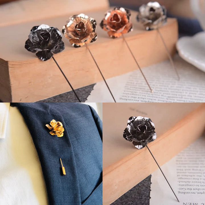Broche en métal en forme de rose pour homme