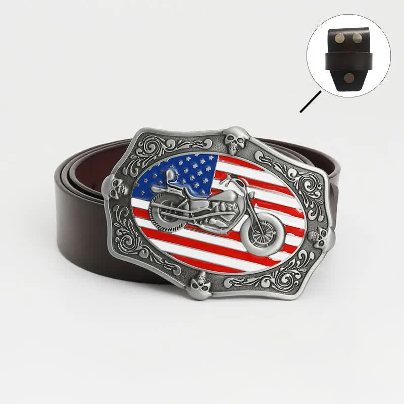 Ceinture en cuir pour homme avec tête de mort et drapeau américain