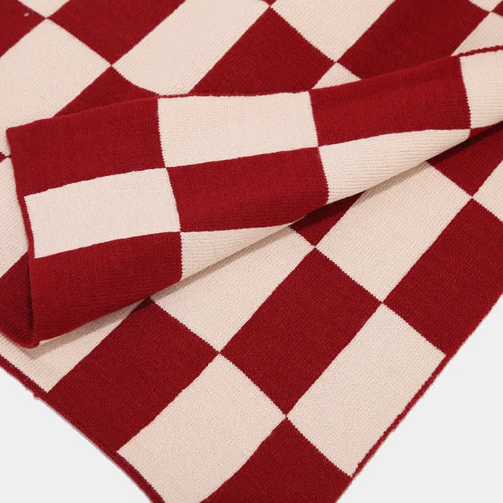 Ensemble de 3 pièces unisexe à carreaux en damier avec bonnet, écharpe et gants
