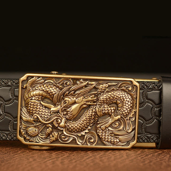 Ceinture en cuir à boucle carrée pour homme avec dragon