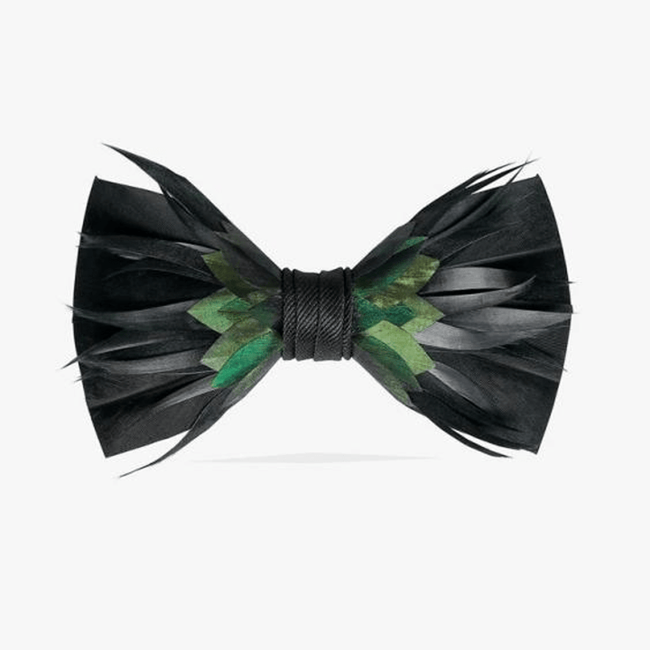 Nœud papillon fantaisie à plumes noires et vertes