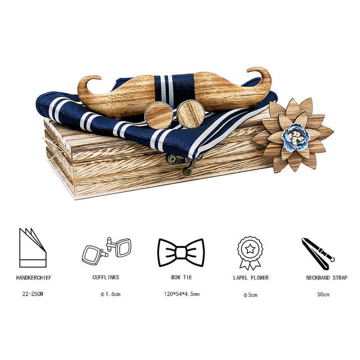 Lot de 4 nœuds papillon en bois Burlywood Moustache pour homme