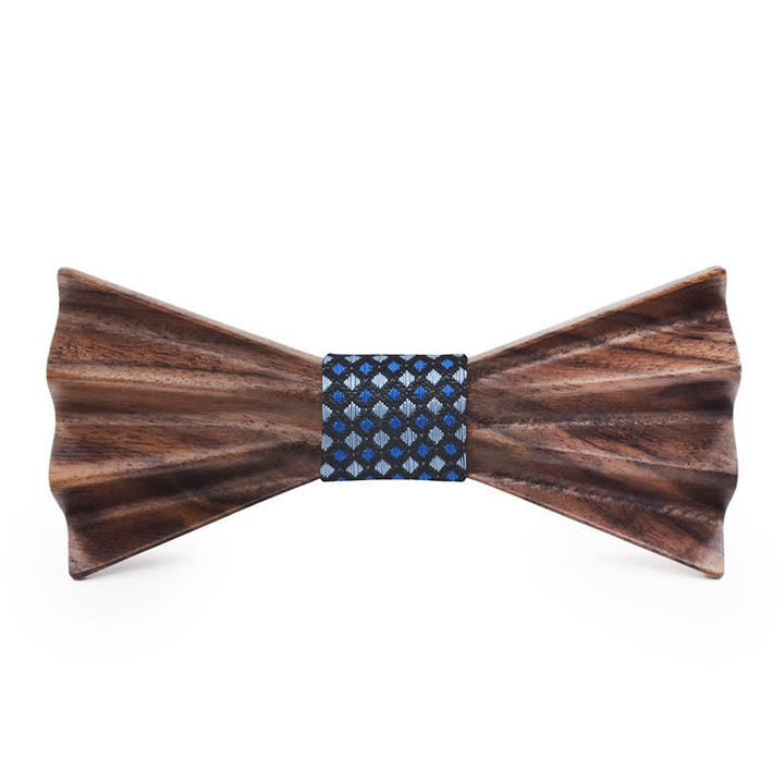 Nœud papillon en bois plié 3D stéréo foncé pour homme - Bleu - image 1