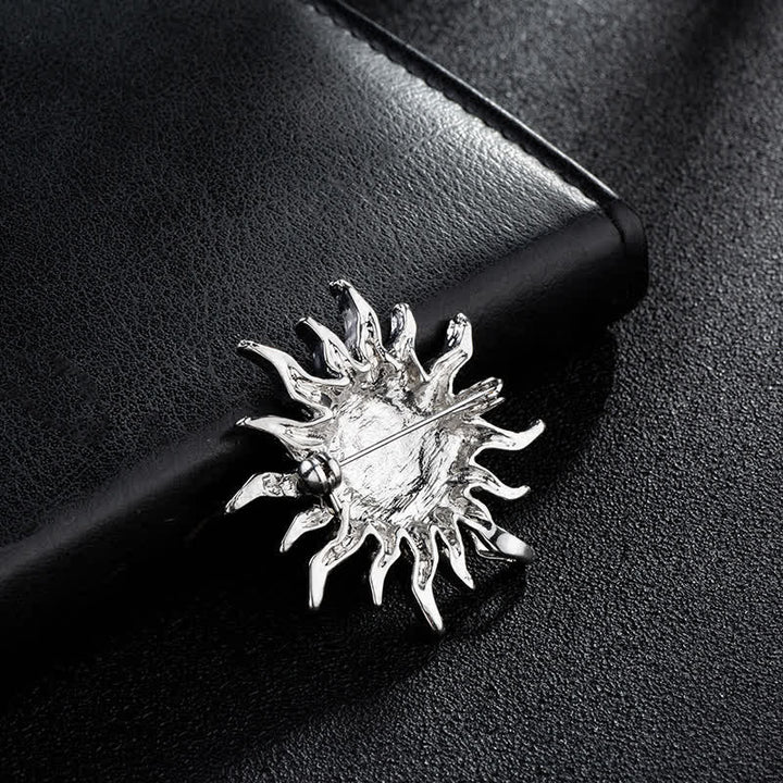 Broche en strass pour homme avec motif soleil éclatant