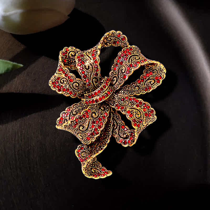 Broche en zircone pour femme avec noeud style bohème vintage