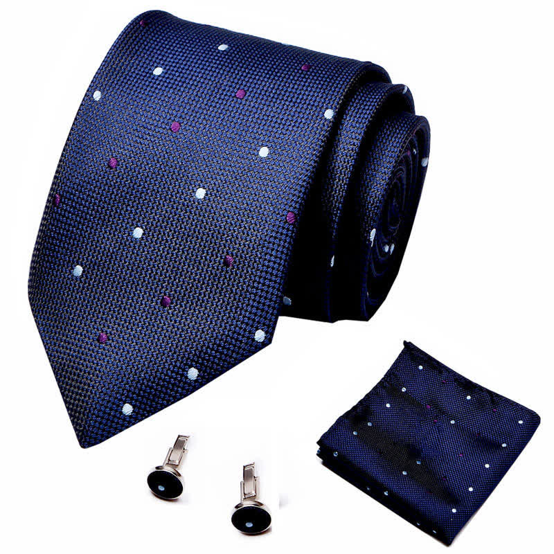 Ensemble de 3 cravates à pois bleu marine et violet pour homme
