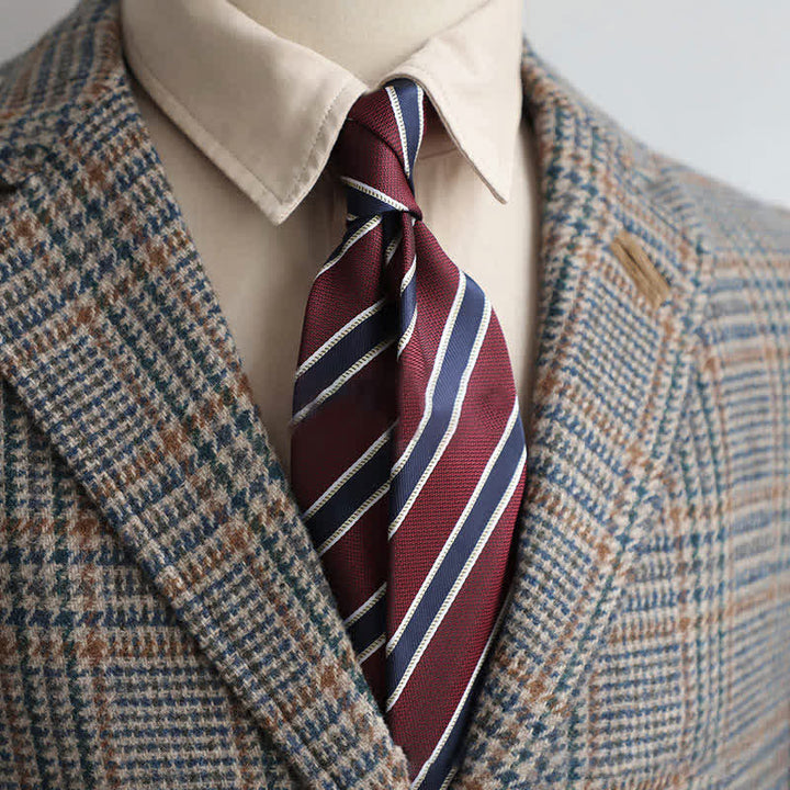 Cravate rayée classique pour homme, idéale pour le bureau - Bordeaux et bleu marine - image 7