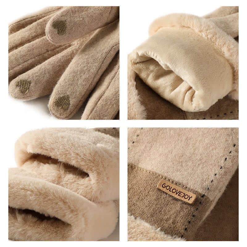 Gants en peluche doux et confortables pour écran tactile en forme de cœur pour femmes