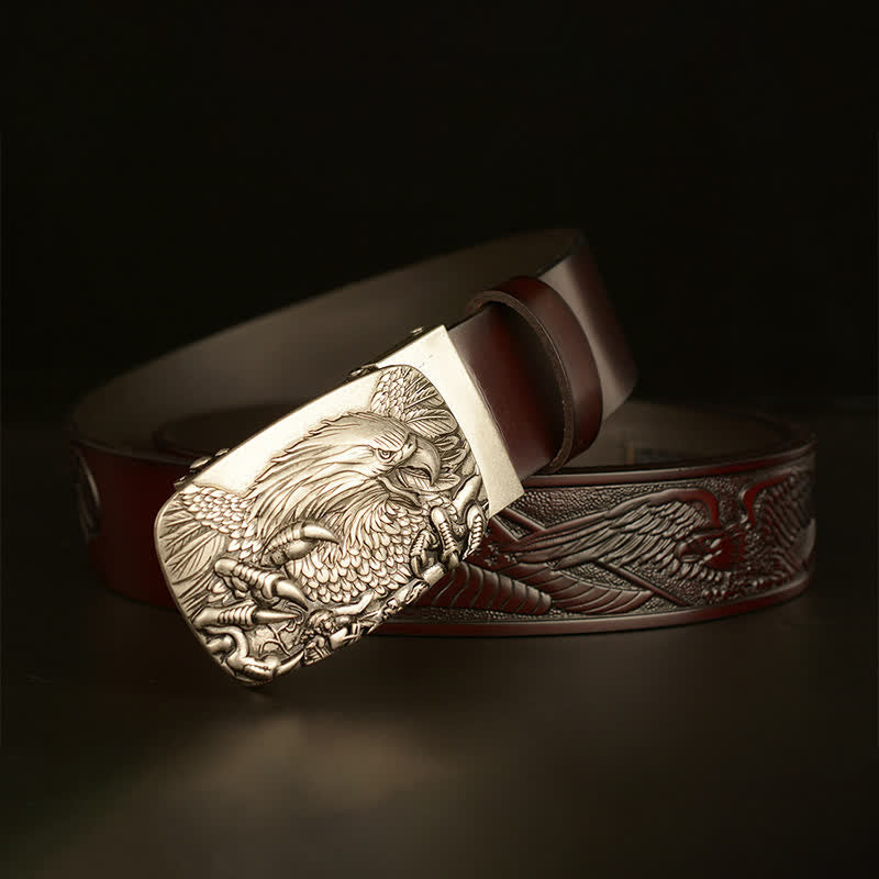 Ceinture en cuir à boucle automatique vintage pour homme avec ailes d'aigle