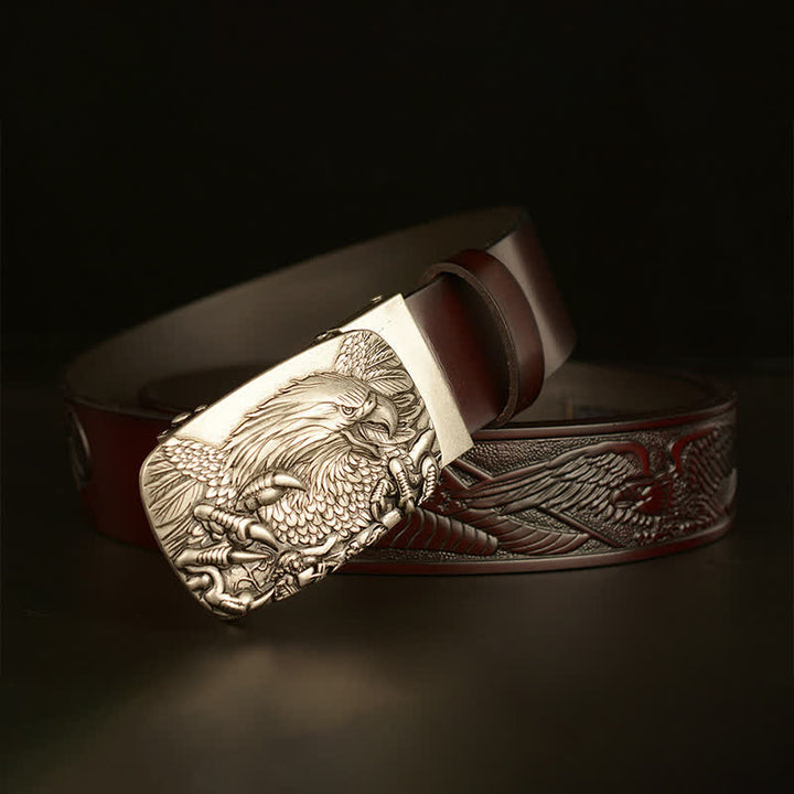 Ceinture en cuir à boucle automatique vintage pour homme avec ailes d'aigle