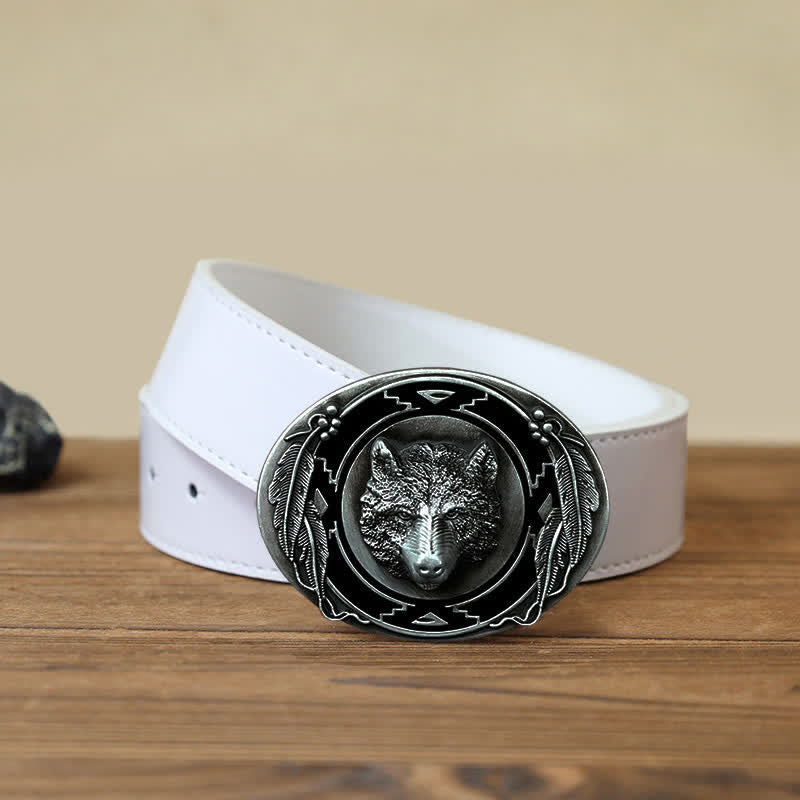 Ceinture en cuir à boucle pour homme avec tête de loup vive