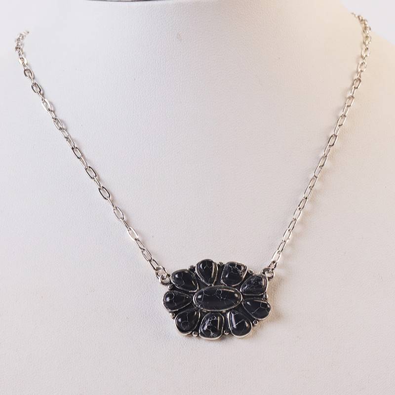 Collier vintage bohème turquoise à fleurs pour femme - Noir - image 5
