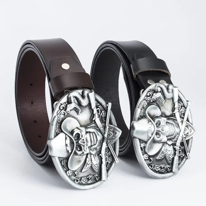 Ceinture en cuir pour homme avec tête de mort et armes croisées