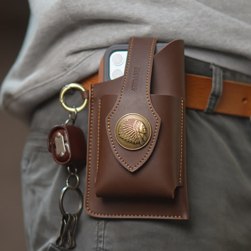 Sac ceinture rétro en laiton avec bouton pression magnétique pour téléphone portable