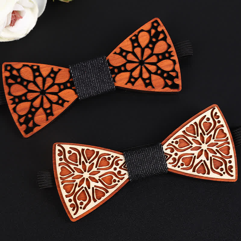 Nœud papillon en bois à motif floral majestueux pour homme