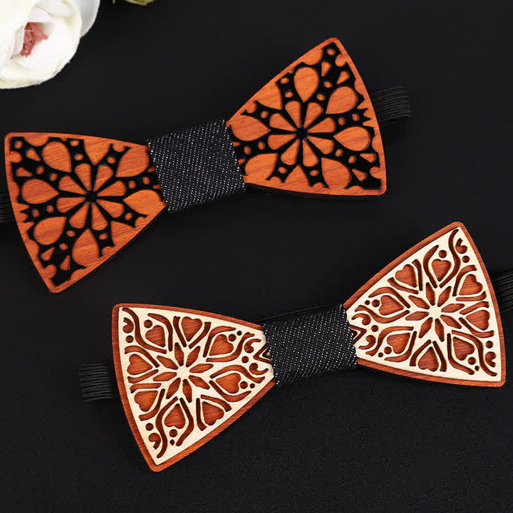 Nœud papillon en bois à motif floral majestueux pour homme
