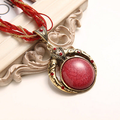 Collier bohème vintage fait main avec perles et pierres rondes - Rouge - image 7