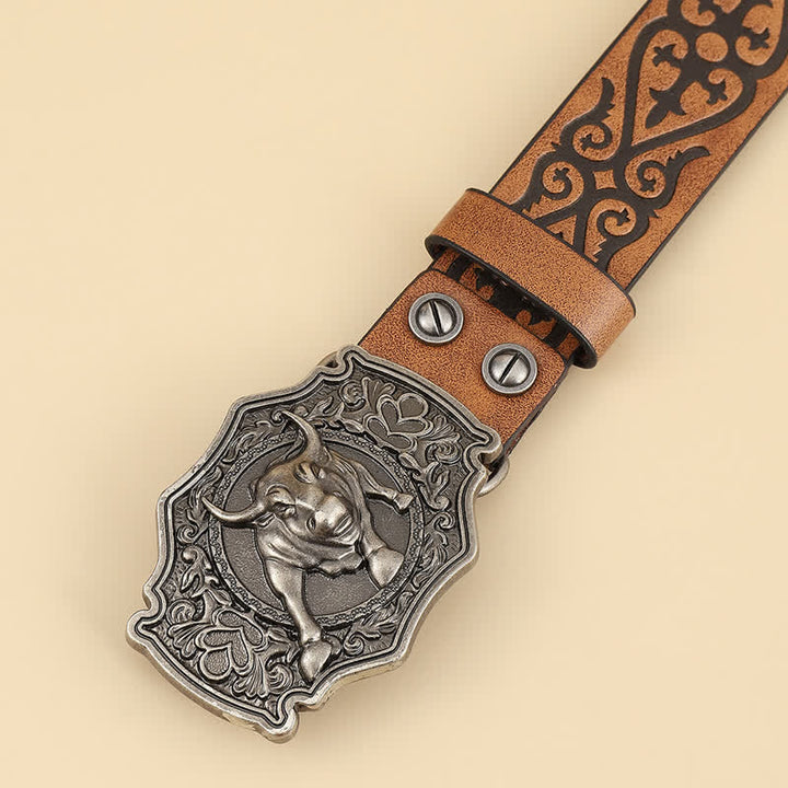 Ceinture en cuir à motif floral gravé pour homme, taureau yak matador
