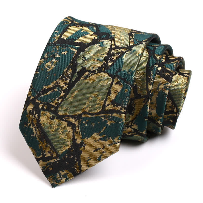 Cravate à motif abstrait doré et vert pour homme - Or-vert - image 0