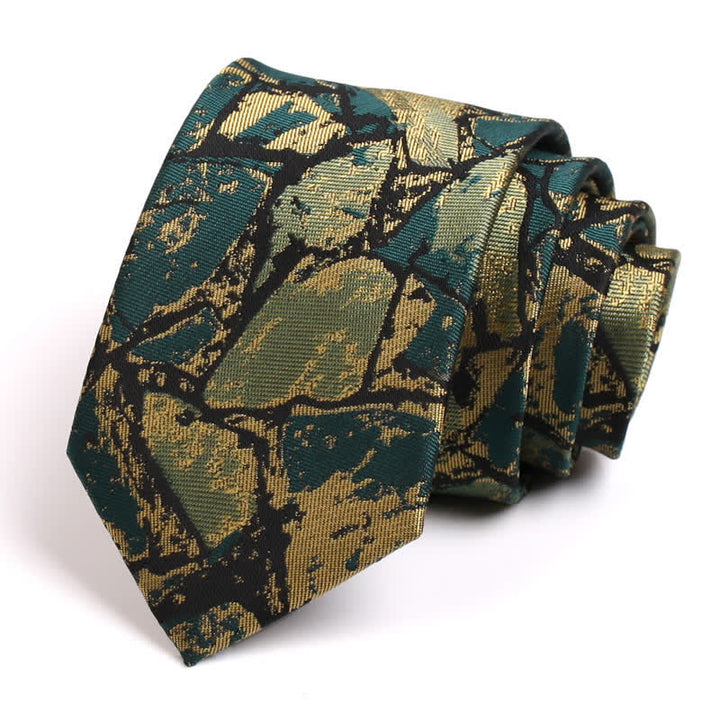 Cravate à motif abstrait doré et vert pour homme - Or-vert - image 0