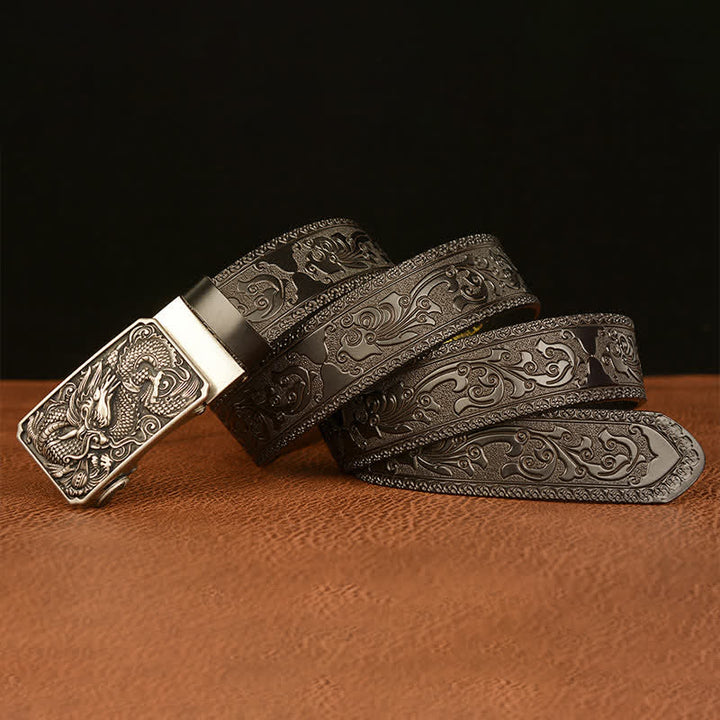 Ceinture en cuir à boucle carrée pour homme avec dragon