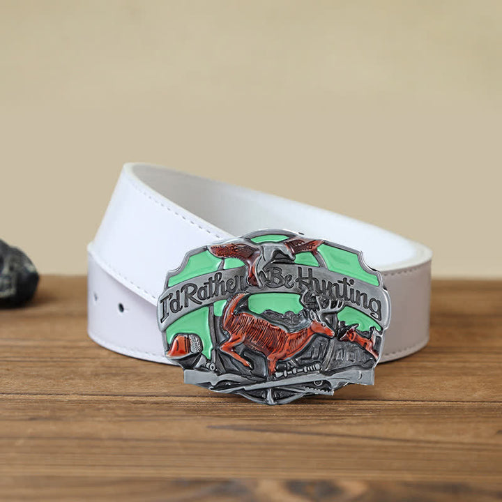 Ceinture en cuir à boucle pour homme avec motif de cerf de chasse dans la nature