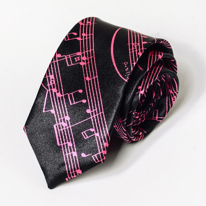 Cravate pour homme avec notes de musique de piano - Bâton noir et rose - image 16