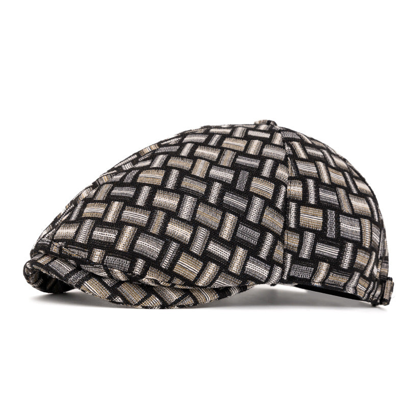 Béret artistique rétro en jacquard coloré à carreaux - Six pièces - Noir - Réglable (22 1/2"-24") - image 10