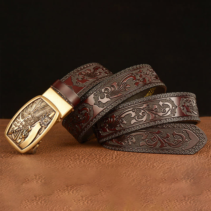 Ceinture en cuir pour homme avec drapeau américain et aigle faucon