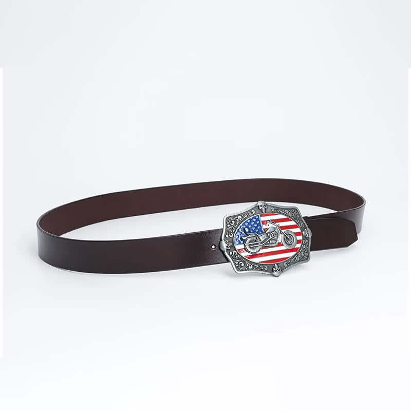 Ceinture en cuir pour homme avec tête de mort et drapeau américain