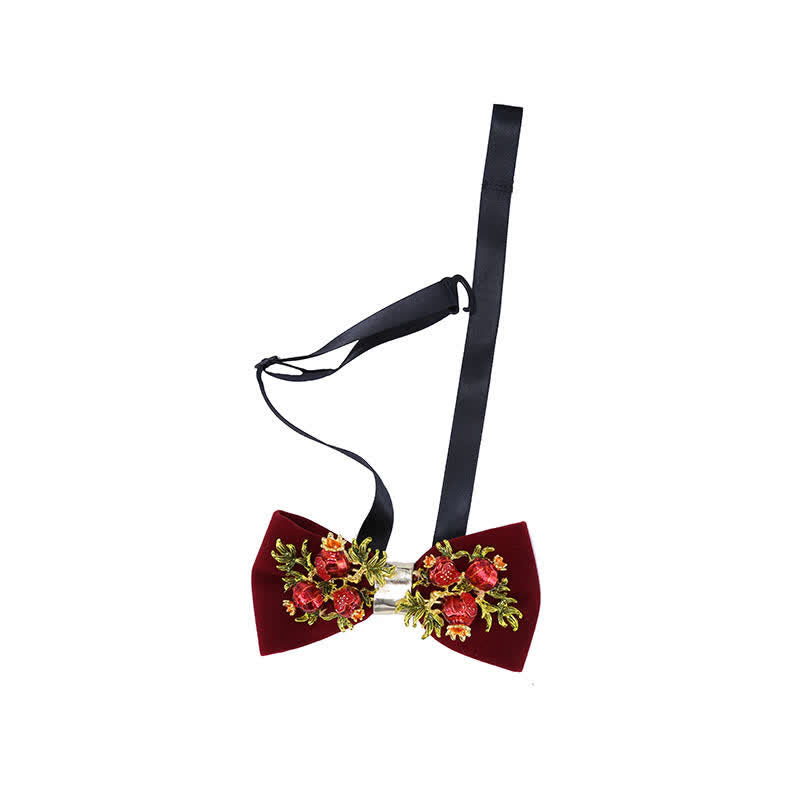 Nœud papillon à fleurs pour homme, bordeaux, motif grenade