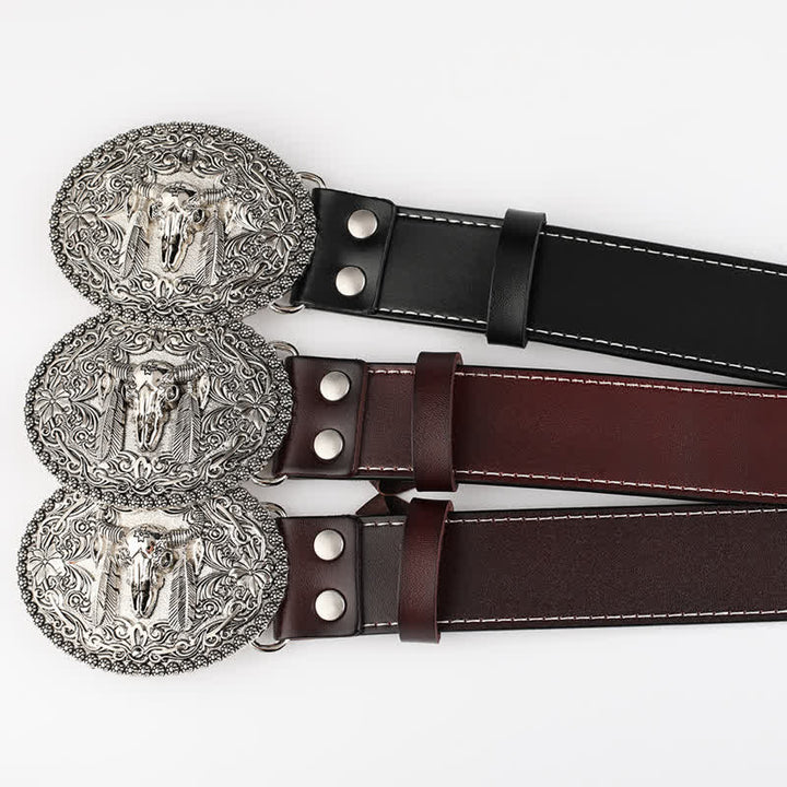 Ceinture en cuir pour homme avec plumes gravées et motif taureau