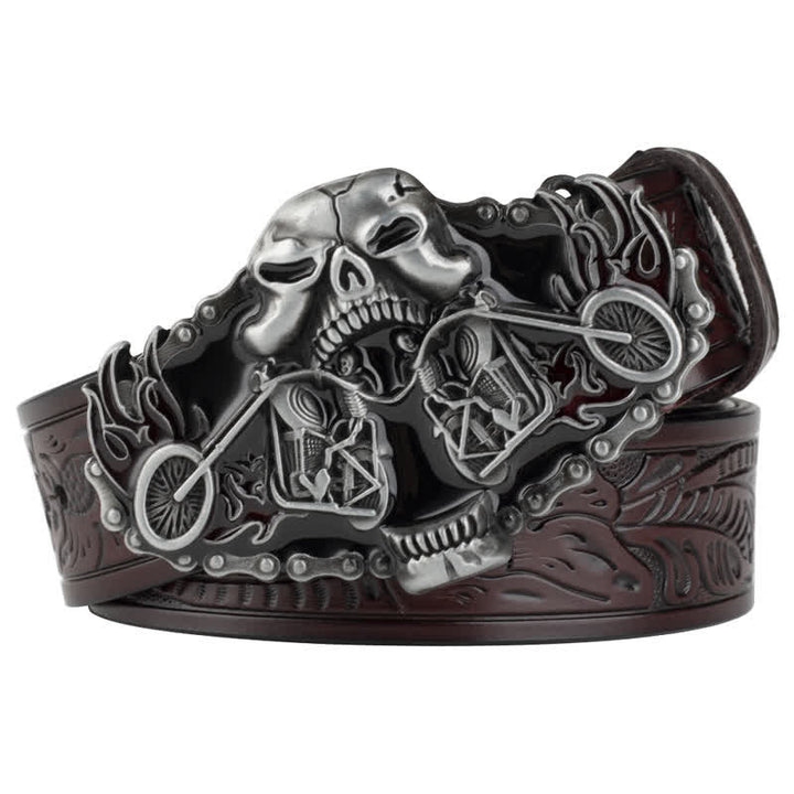 Ceinture en cuir gothique pour homme avec tête de fantôme de moto