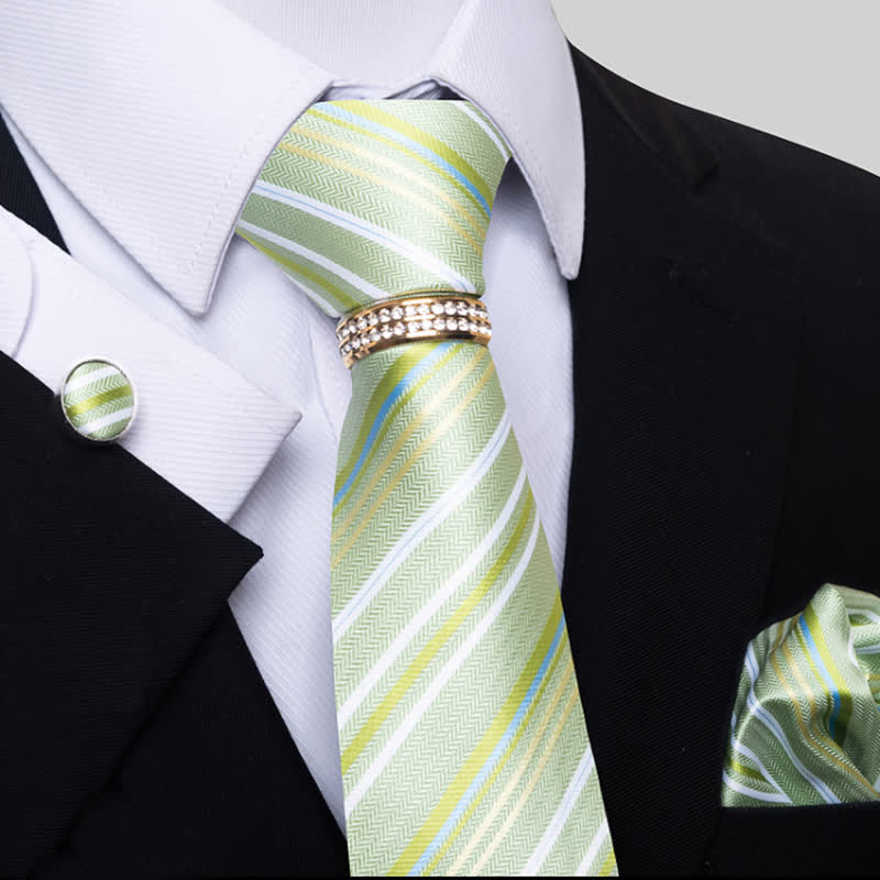 Ensemble de 4 cravates à rayures pour hommes avec anneau de cravate