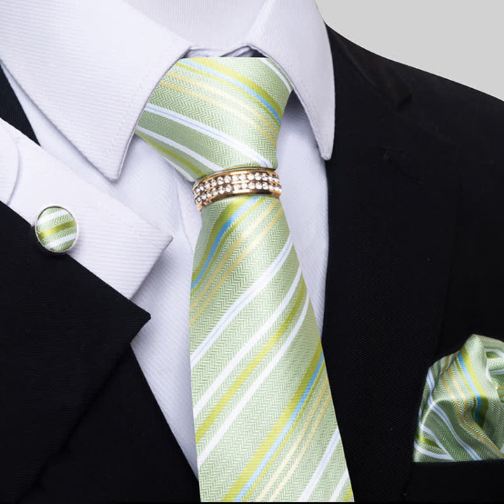 Ensemble de 4 cravates à rayures pour hommes avec anneau de cravate