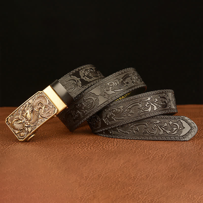 Ceinture en cuir à boucle carrée pour homme avec dragon