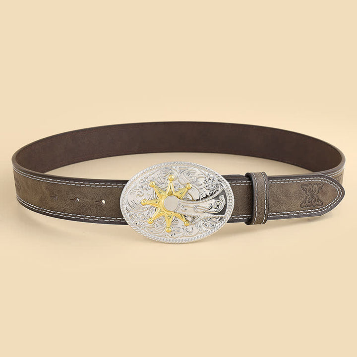 Ceinture en cuir pour homme avec motif étoile et fleur sculptées