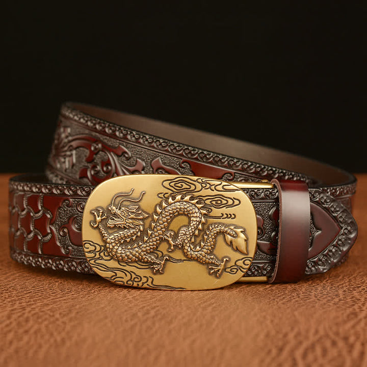 Ceinture en cuir pour homme avec dragon planant dans le ciel