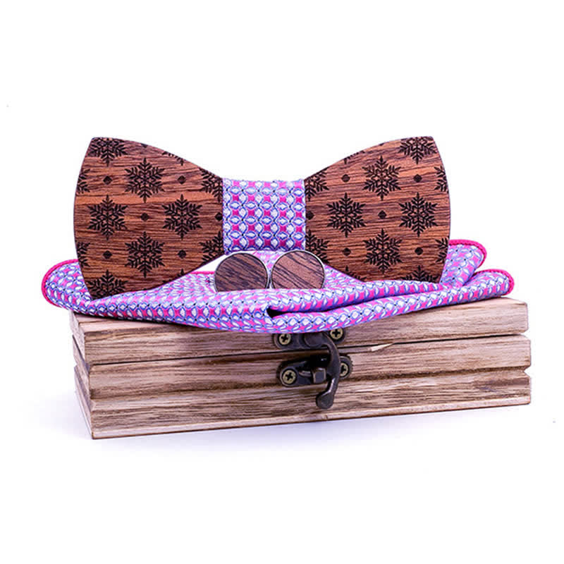 Lot de 3 nœuds papillon en bois à motif flocons de neige pour homme