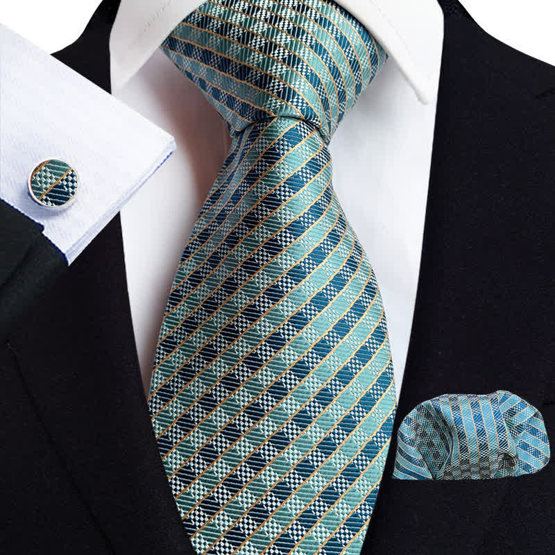 Ensemble de 3 cravates à carreaux bleu sarcelle tendance pour hommes - Sarcelle - image 0