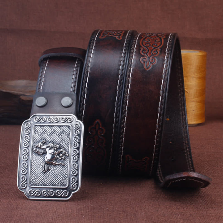 Ceinture en cuir de cheval argenté ethnique pour homme avec motif cowboy