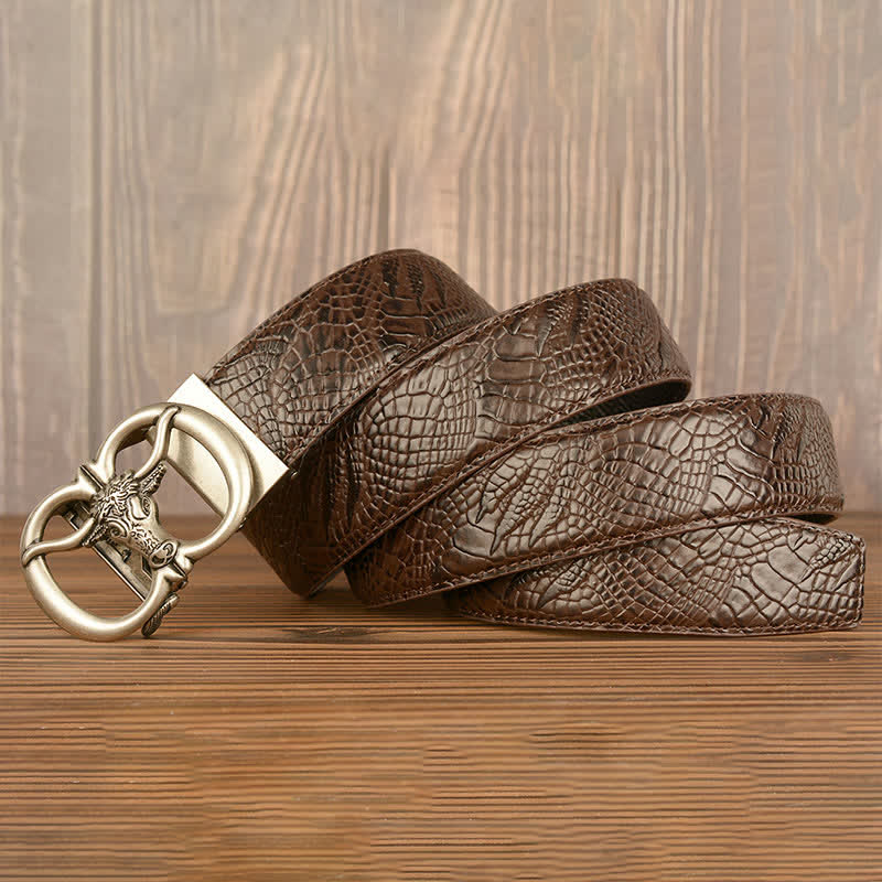 Ceinture en cuir motif crocodile pour homme, motif bœuf géant