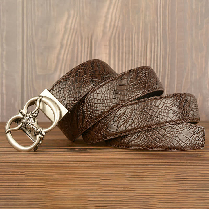 Ceinture en cuir motif crocodile pour homme, motif bœuf géant