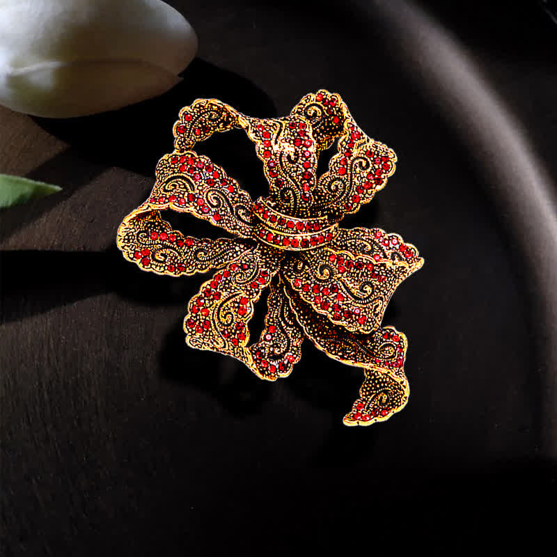 Broche en zircone pour femme avec noeud style bohème vintage