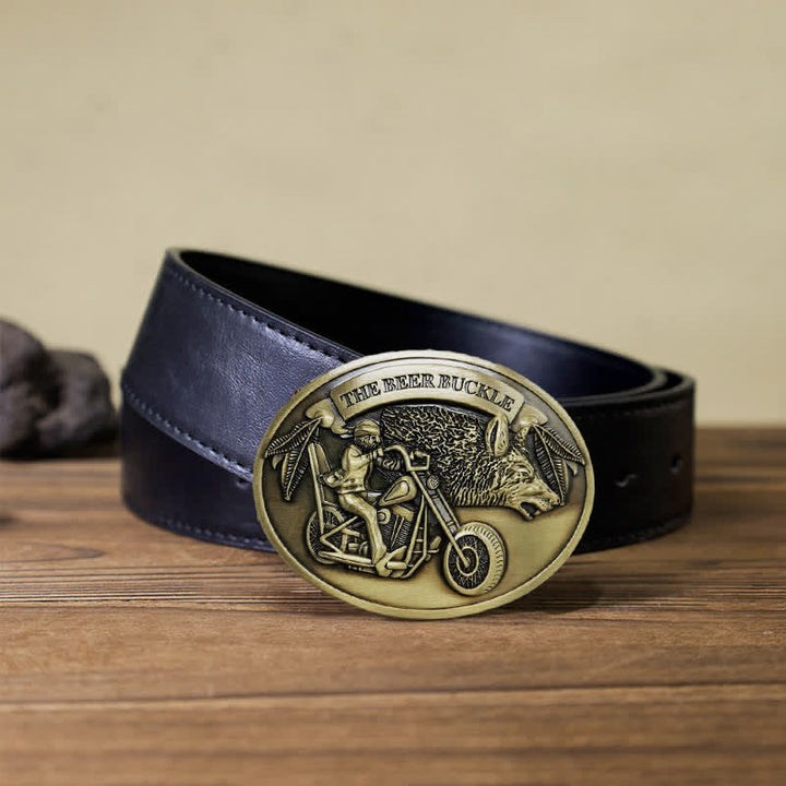 Ceinture en cuir avec boucle porte-bière créative pour moto pour homme
