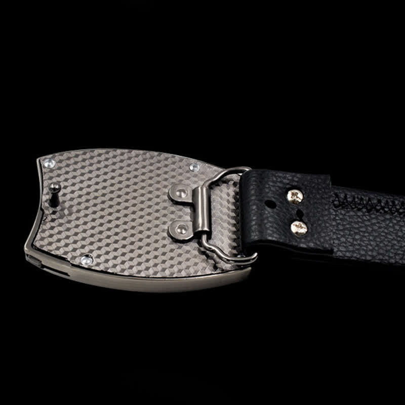 Ceinture en cuir pour homme avec tête de dragon dorée et couteau pliant