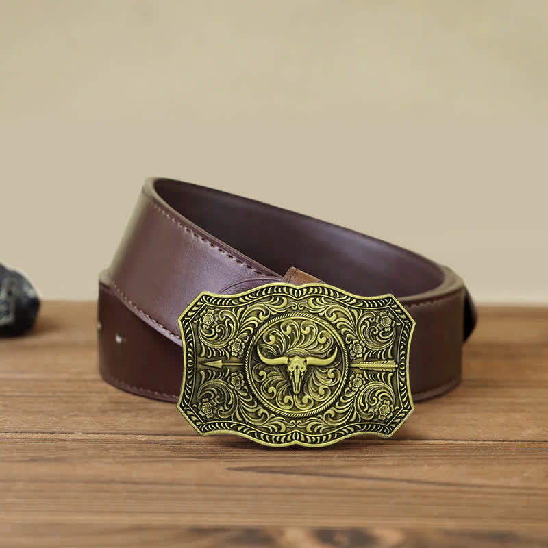 Ceinture en cuir à boucle en forme de flèche de taureau à longue corne pour homme