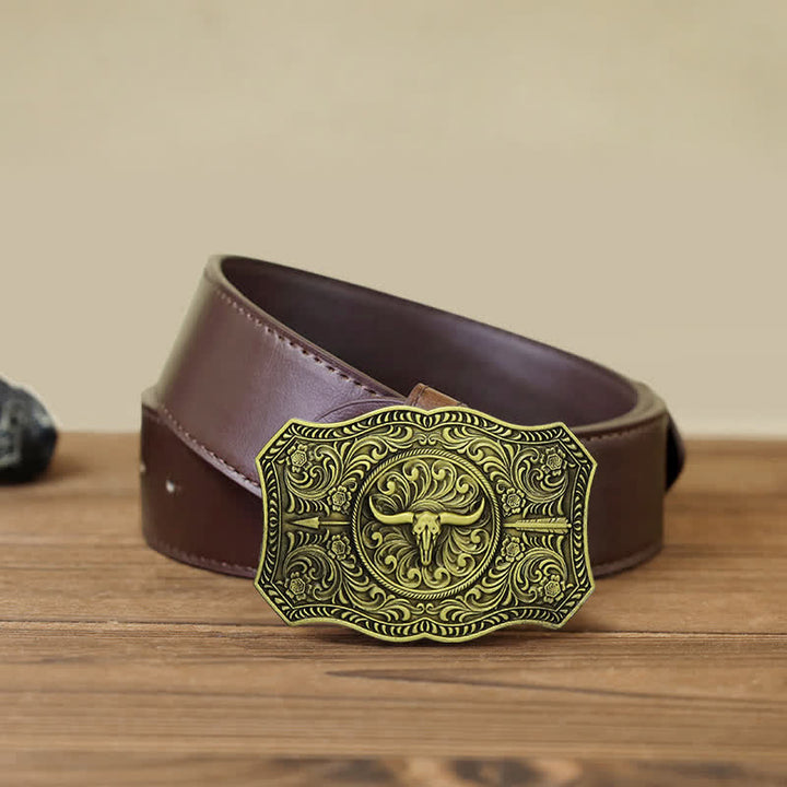 Ceinture en cuir à boucle en forme de flèche de taureau à longue corne pour homme