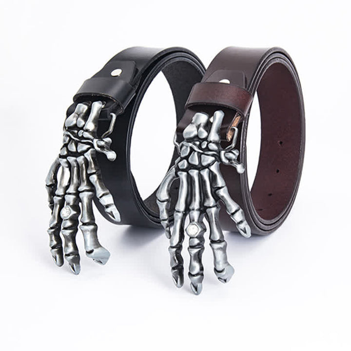 Ceinture en cuir pour homme avec motif main de squelette et punk rock