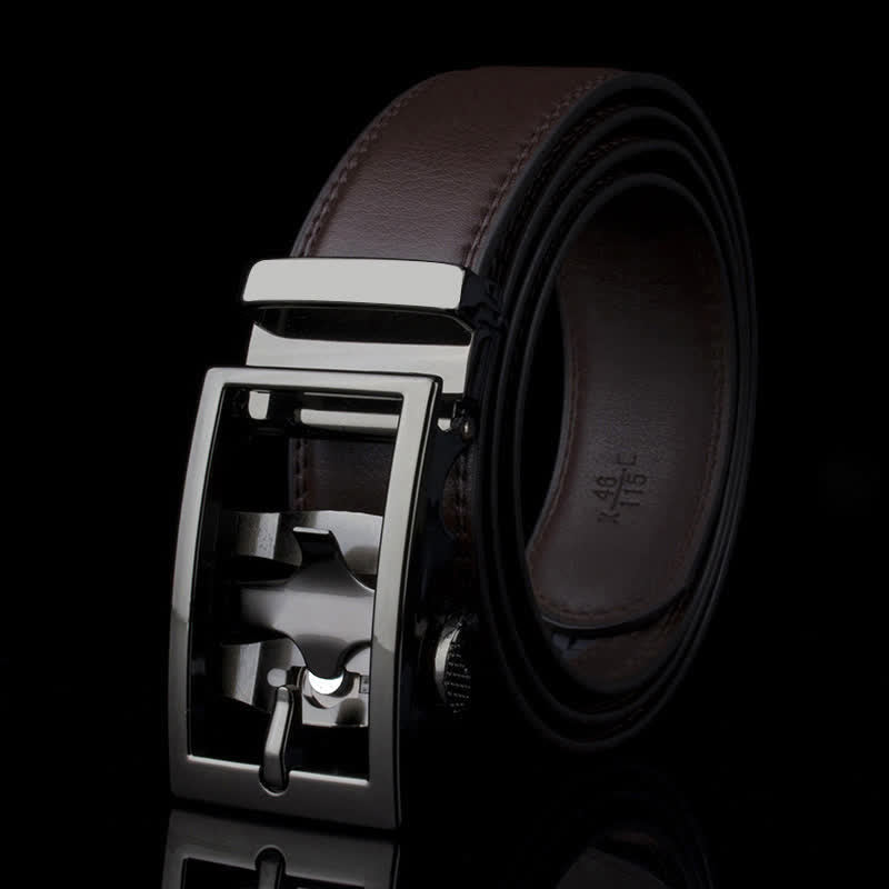 Ceinture en cuir à boucle automatique creuse sophistiquée pour homme